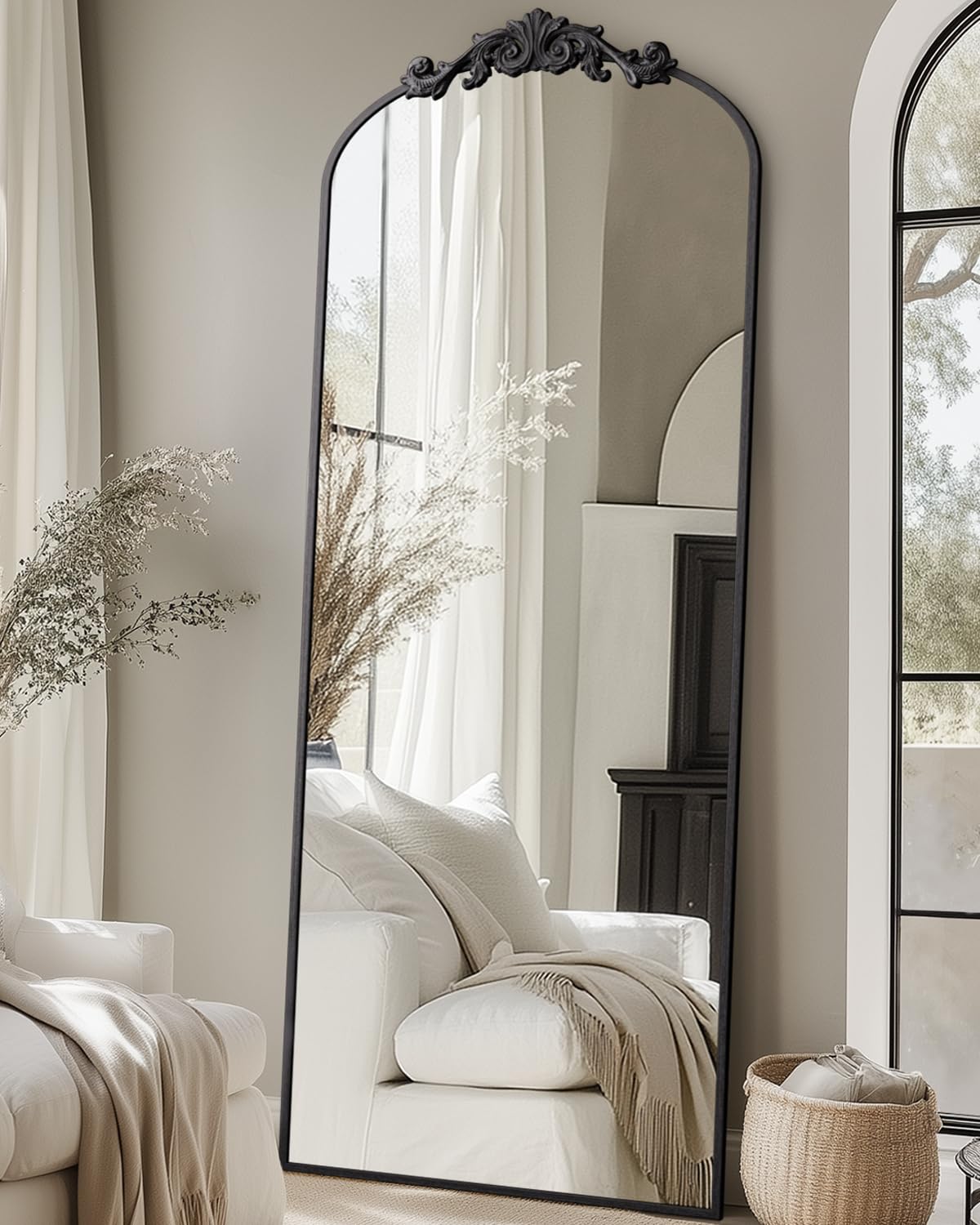 Photo 1 of *DIRTY* Antok Arched Full Length Mirror, 65"x24" Floor Mirror with Carved, Full Body Mirrors for HomeDecor, Standing/Halling Large Wall Mirror for Bedroom, Living Room, Cloakroom, Black, Retro Style