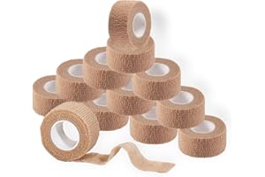 BAWEN (12-Pack) 1” x 5 Yards | Self Adhesive Bandage Wrap, Skin Colour Athletic Elastic Cohesive Bandage Finger Tape for Wrist and Ankle Sprains & Swelling, Sports Wrap Tape