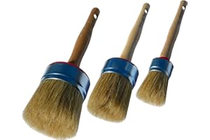 POL BRUSH Set of 3 2.5", 2", 1.5" Stencil & Wax European Professional Round Paint Brushes - Natural Bristle Wooden Handle - for Chalk, Wax, Acrylic, Oil, Stain, Varnish - for Art, Decor, Walls, Furniture, Woods