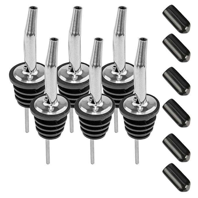Bombay Steel Works Liquor Wine Oil Pourer | Pack of 6 | for Bar, Restaurants, Kitchen | Stainless Steel Free Flow Bottle Pour Spout (with Caps)