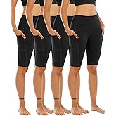 WHOUARE 4 Pack Biker Yoga Shorts with Pockets for Women,High Waisted Athletic Running Workout Gym Shorts Tummy Control