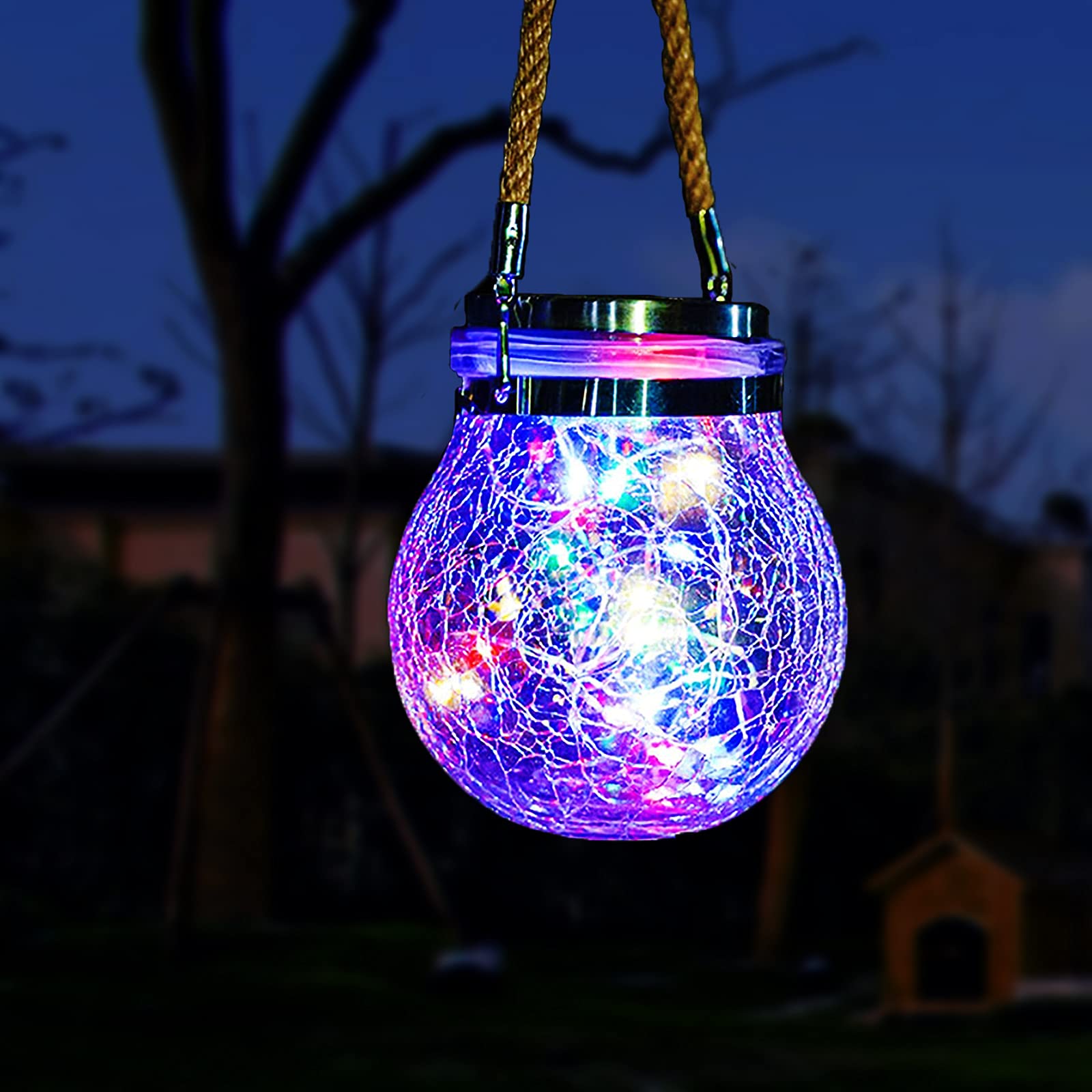 Solar Lantern Lights, ZVO 1Pack 30 LED Outdoor Solar Hanging Mason Jar Lid Lights, IP65 Waterproof Garden Glass Fairy Decorative Atmosphere Lamp for Balcony Tree Fence Decking Decor (Multicolor)
