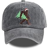 KKMKSHHG Christmas Santa Hat for Men and Women, Vintage Funny Christmas Bigfoot Distressed Adjustable Embroidered Baseball Cap (Christmas Bigfoot)