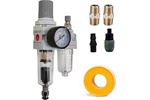 Wosudim 1/4"NPT Air Regulator Pressure Regulator - Air Compressor Filter Water Separator, 5 Micron Particulate Filter, Poly Cup, Gauge(0-150psi), Metal Bracket, Semi-Auto Drain