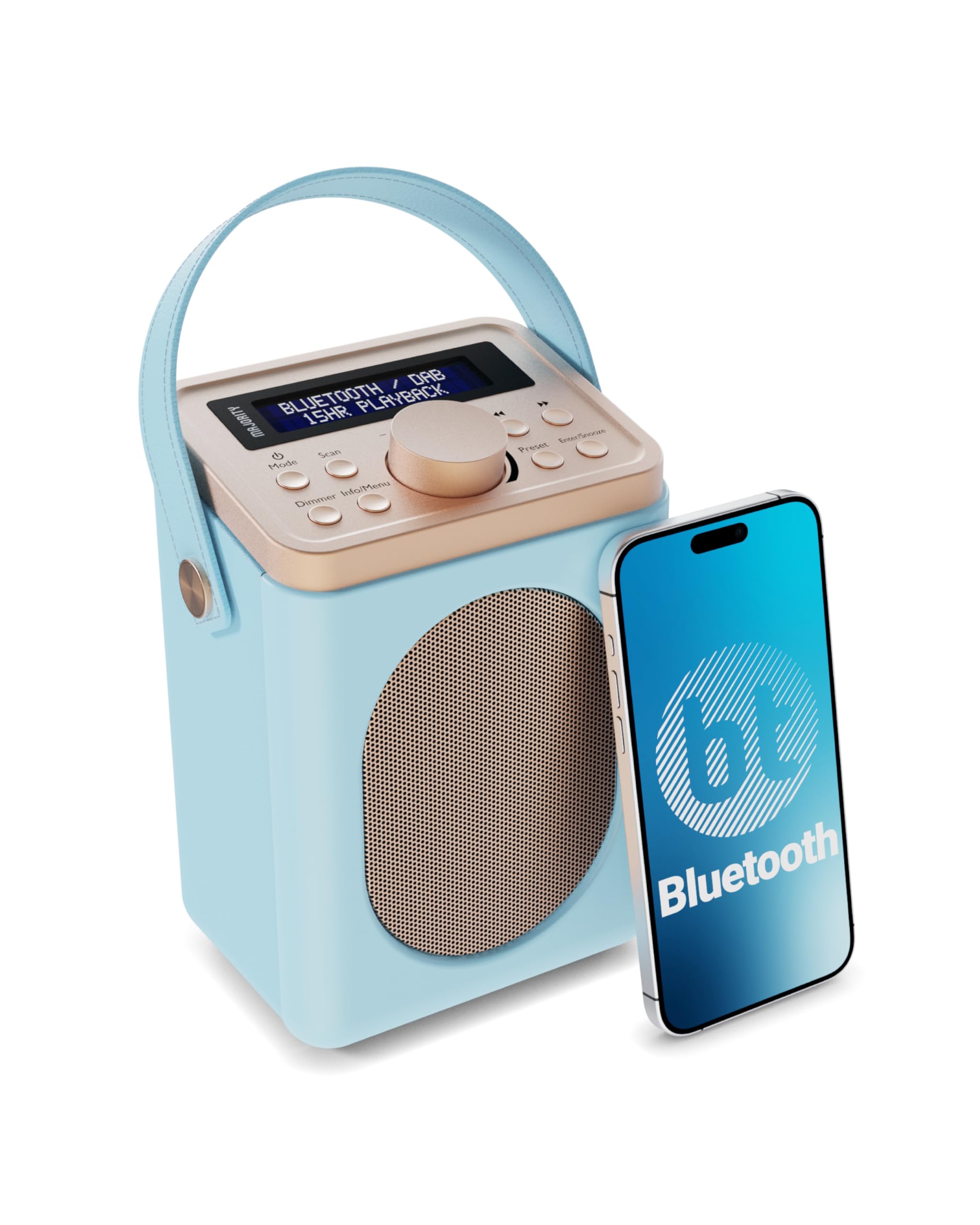 Portable DAB+ Radio with Bluetooth | 15 Hour Battery Playback and Mains Powered | Dual Alarm & Snooze Function| 20+ Presets, LED Display, FM, Headphone Jack | MAJORITY Little Shelford (Duck Egg)
