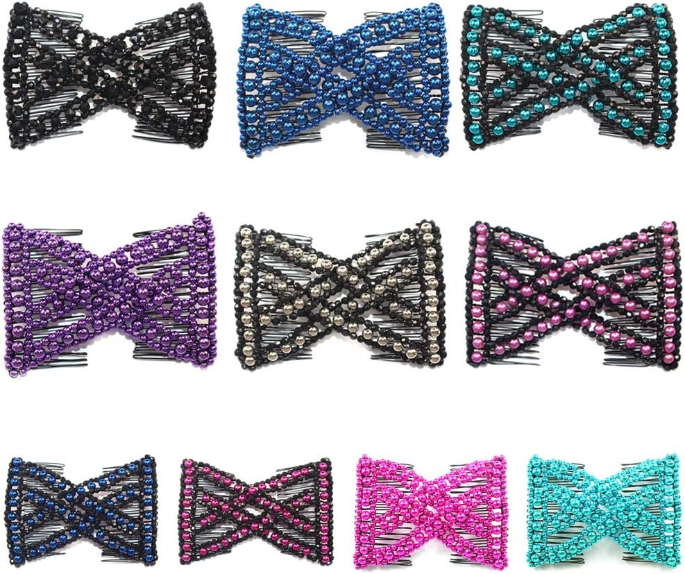 ruiruiNIE COMBS Stretchable Double Hair Comb Twist Fountain Ponytail,Magic Hair Comb EZ Beaded Double Stretchy Delicate Elastic Women Clips Hairstyle,Random color