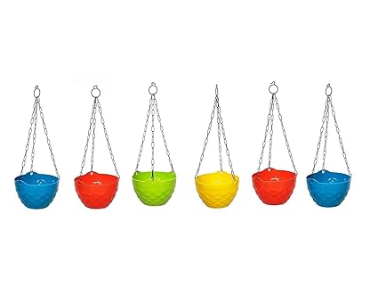 EAON Diamond Hanging Baskets Rattan Waven Flower Pot Plant Pot with Hanging Chain for House, Garden and Balcony Decoration (Pack of 6)