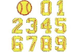 ZECAMIN 11 PCS Chenille Patches Iron On, Baseball Style 0-9 Number Applique Patches & Round Chenille Patch for Cloth, Embroidered Gold Sewing On Chenille Patch, Decorate Repair Patches for Hat Shirt Bag Jeans