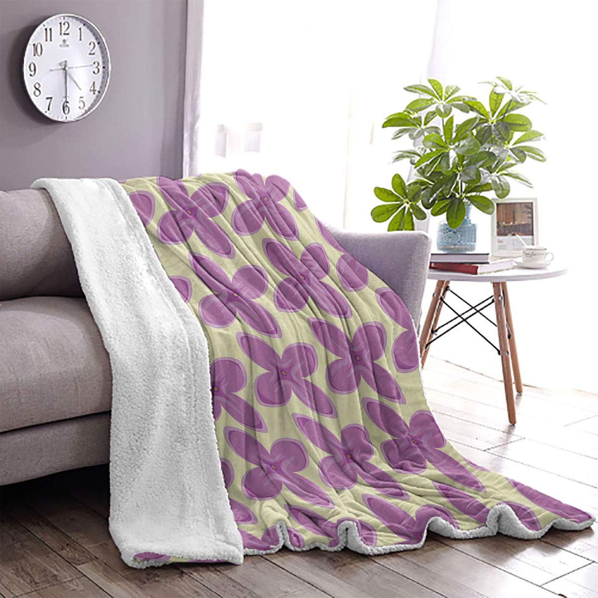 LanQiao Mauve Artificial Fur Blanket Big Fresh Flower Floret Buds Bouquet Motif Valentine Romance Bl