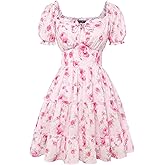 Scarlet Darkness Floral Corset Mini Dress Women Teen Summer Off Shoulder Dress Graduation Cute Sundress with Pockets