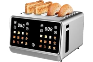 4 Slice Touch Screen Toaster with LCD Display Stainless Steel Digital Toasters 6 Bread Types& 6 Shade Settings Smart Extra Wi