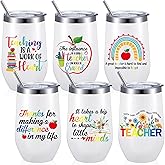 Singhoow 6 Pcs Teacher Appreciation Gifts Bulk Teacher Valentines Gifts 16oz Stainless Steel Tumbler Cup with Lid and Straw for Women Men Back to School Valentine's Day Party