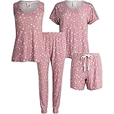 Lucky Brand Women's Pajama Set - 4 Piece Sleep Shirt, Tank Top, Pajama Pants, Lounge Shorts (S-XL)