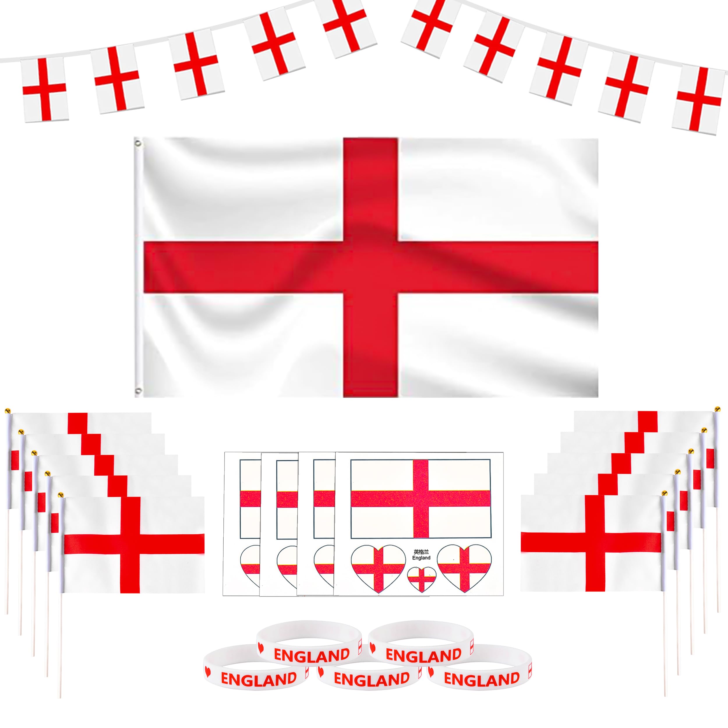 Abitoncc St George's Day Decorations England Flag 3ft x 5ft England Flags Bunting St Georges Flag Bunting Flags Football Bunting England Bracelets England Flag Bunting St Georges Party Decorations