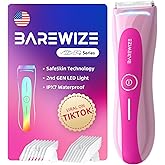 BAREWIZE Bikini Trimmer for Women, Electric Shaver for Women | LED Light, IPX7 Waterproof, USB-C Rechargeable, Ceramic Blade | Electric Razors for Women, Pubic Hair Trimmer Women (Petal Bonbon)