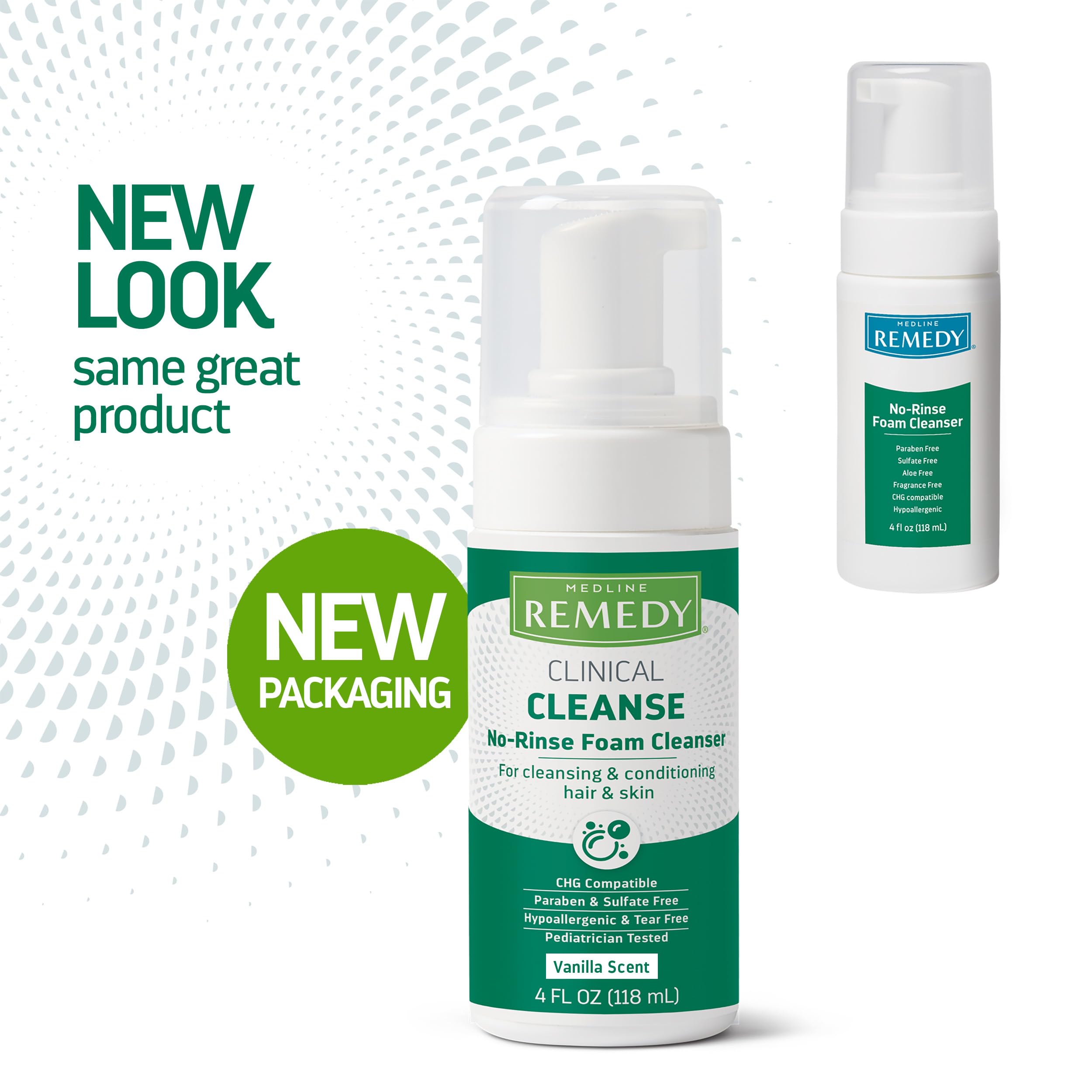 Medline Remedy Clinical No-Rinse Foam Cleanser, Vanilla Scent (4 fl oz) - Hydrating Shampoo and Body Wash for Sensitive Skin, Paraben and Sulfate Free, For Face, Hair, and All Ages