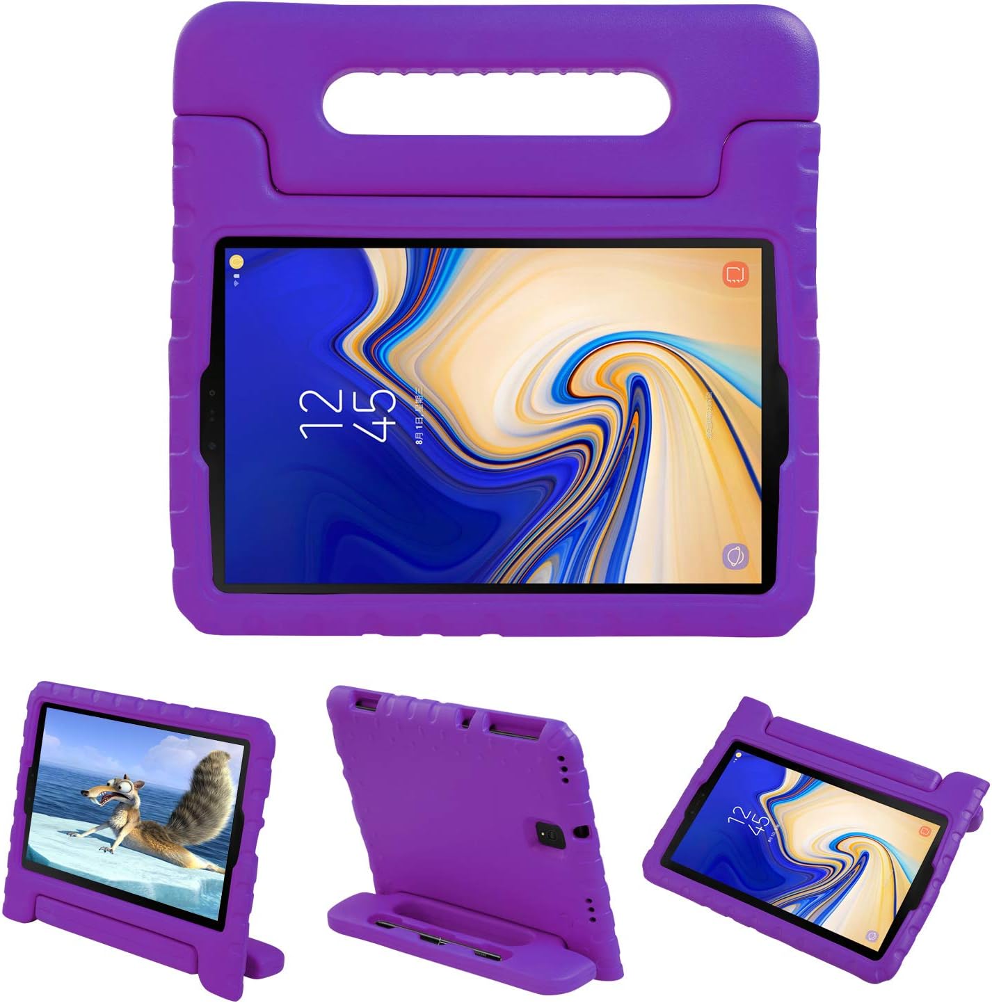 NEWSTYLE EVA Kids Case for Samsung Galaxy Tab S4 10.5 2018, Light Weight Convertible Handle Stand Cover with Built-in S Pen Holder (Purple)
