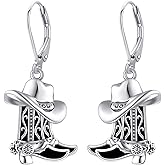 URONE Cowgirl Cowboy Earrings 925 Sterling Silver Revolver Gun/Boot Dangle Drop Earrings Western Country Earrings Jewelry for Women