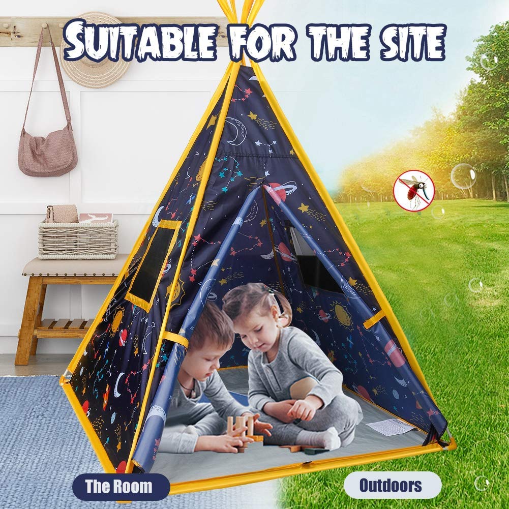 Kids Teepee - 44'x44'x61' Happy Hut Space Play Tent, Indoor/Outdoor Playhouse, Indian-Style Teepee for Boys & Girls