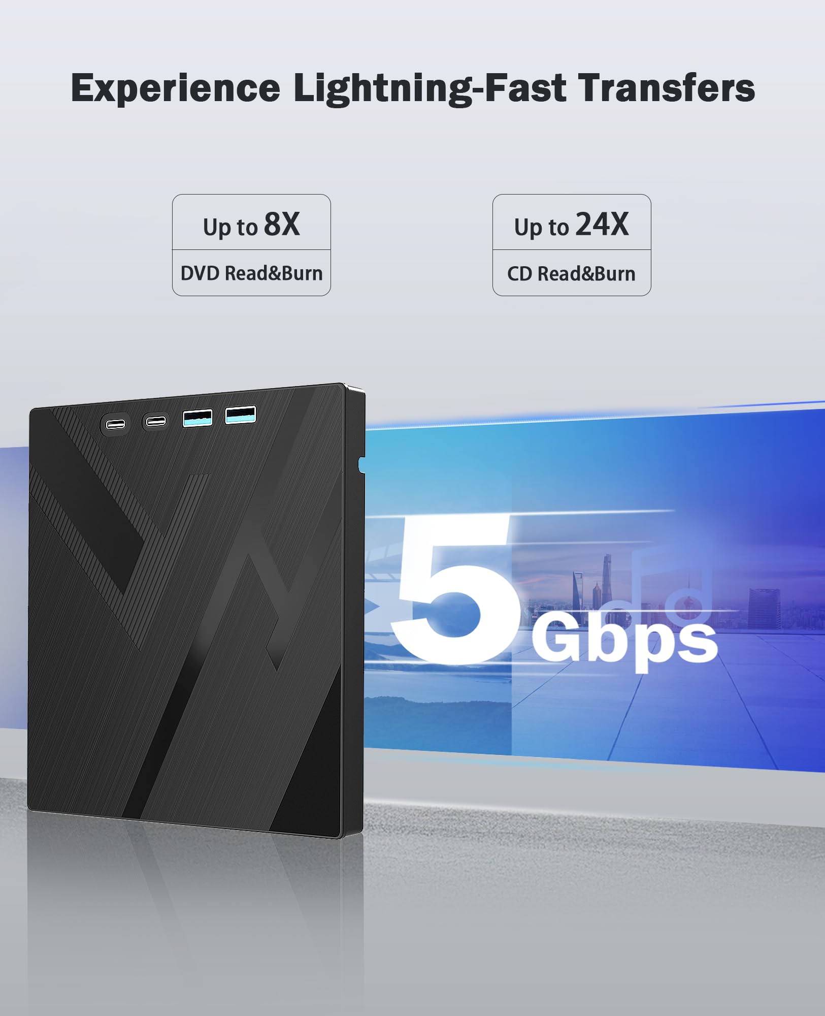 7 in 1 External CD/DVD Drive for Laptop, Portable DVD Player for Laptop with SD/TF Port, External DVD Drive with USB 3.0/Type C, CD Drive USB for PC Windows Linux
