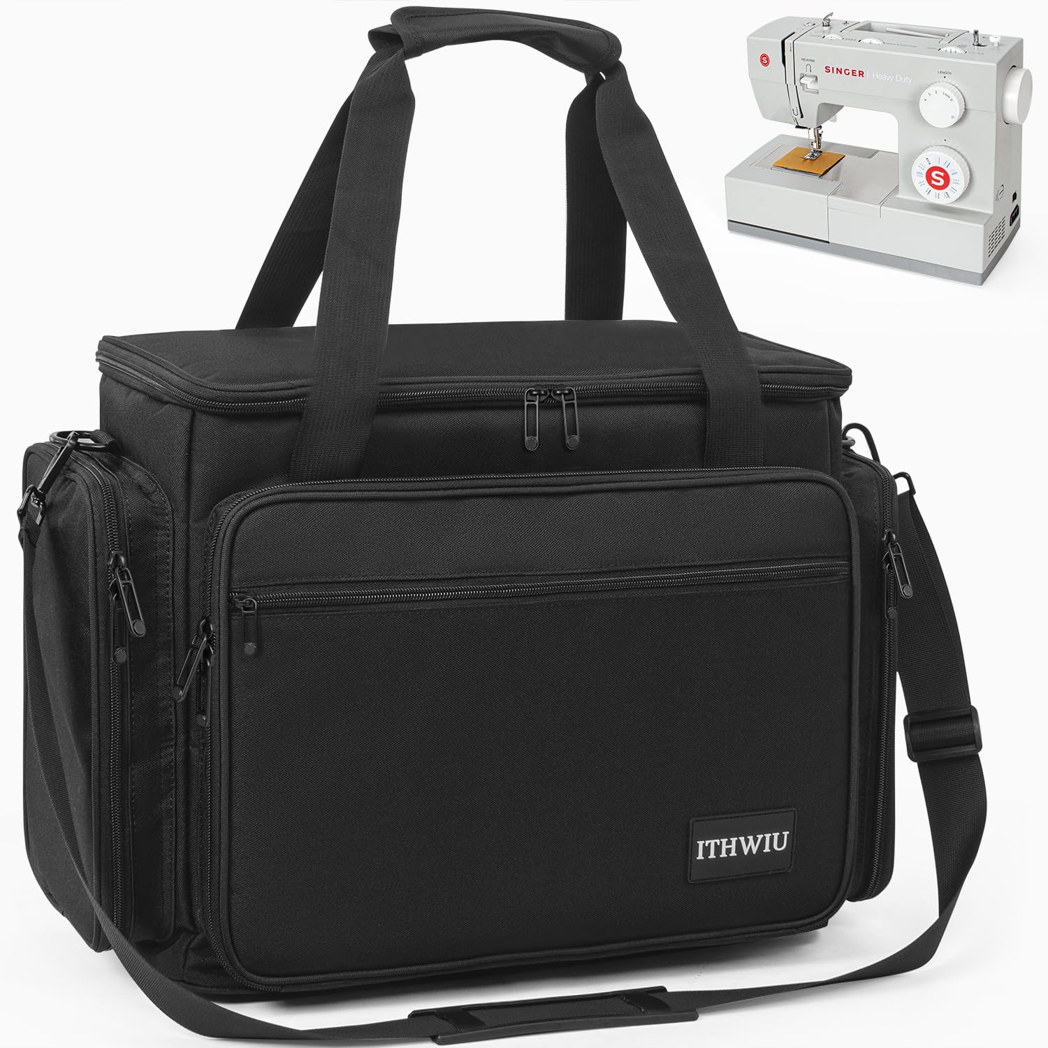 ITHWIU Sewing Machine Carrying Case with Multiple Storage Pockets for Accessories, Universal Tote Storage Bag Compatible with Most Standard Singer, Brother, Janome