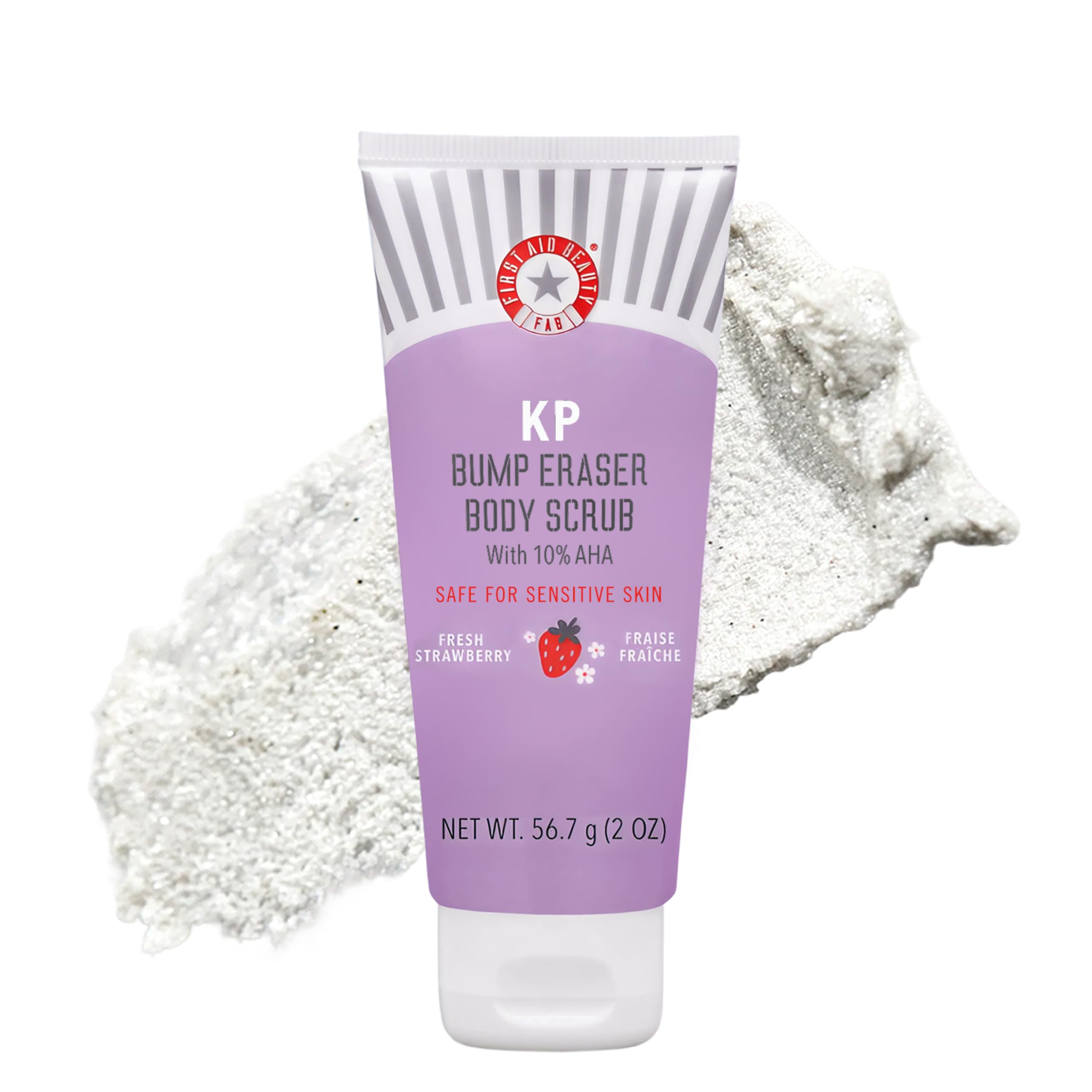 First Aid Beauty - KP Bump Eraser Body Scrub with 10% AHA, Keratosis Pilaris Exfoliater with Glycolic and Lactic acids, Helps Reduce Chicken Skin Bumps,Safe for Sensitive Skin, Strawberry Scent, 56.7g