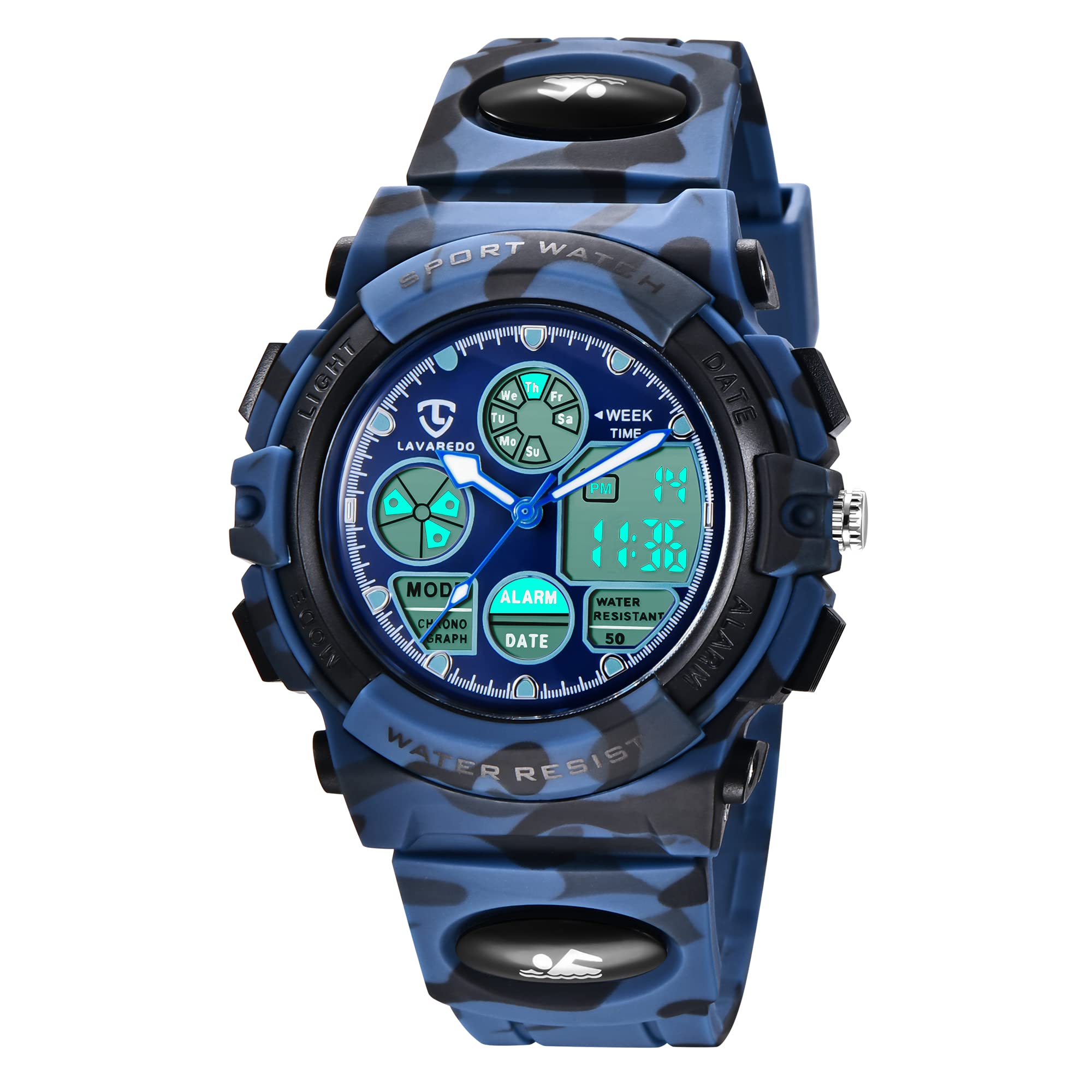 ASWAN WATCH Children's Watch, Boy, Girl, Teenagers, Outdoor Digital Sports Watch, Multifunction Waterproof Electronic Watch with LED Light Alarm and Calendar Date for Children, 15-Armydarkblue, Strap