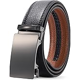 Kajeer Men Ratchet Belt Leather Adjustable Trim to Fit No Holes Slide Dress Belt for Casual Formal Gift