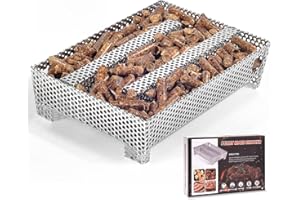 3 BUZZLETT 5" x 8" Pellet Smoker Tray 12 Hours of Billowing Smoke, Smoker Box for Gas Grilling,Cold Smoker Generator for BBQ,like Grill Tube BBQ Smoker Perfect for Hot Cold Meat, Cheese, Fish and Pork Smoking