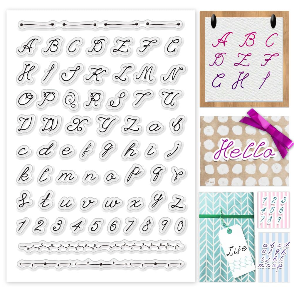 PH PandaHall 26 Alphabet Transparent Seal Stamps,ital Lowercase Letters Clear Stamps Numbers Silicone Stamp Rubber Stamp for Holiday Card Making Decor Photo Album Scrapbooking, 6.3x4.3inch/16x11cm