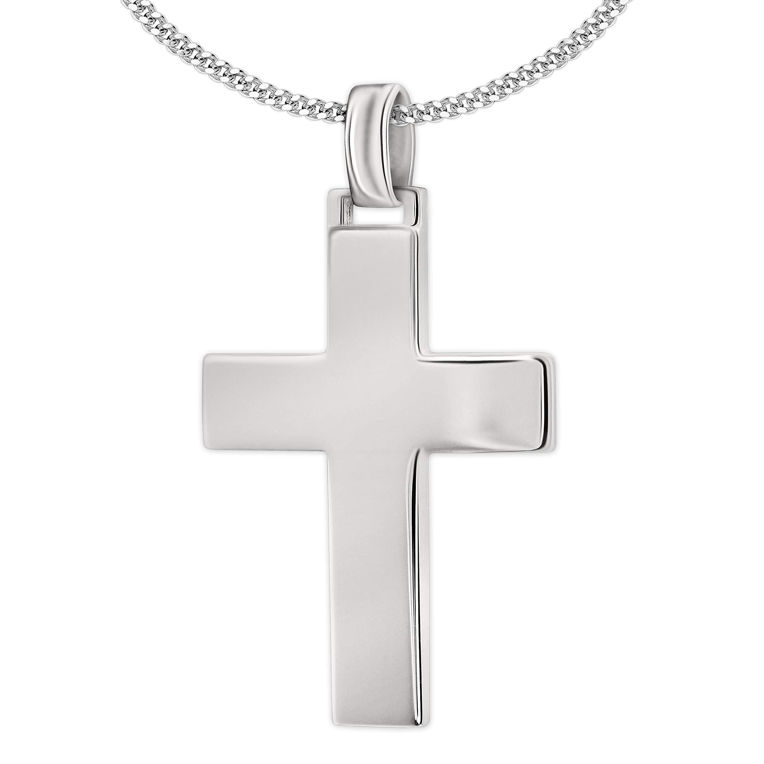 Clever Jewellery Set Silver Men's Cross Pendant 30 x 21 mm Simple, Wide Bar, High-Gloss Polished Front, Matt Back and Includes Curb Chain 55 cm 925 Sterling Silver in Case