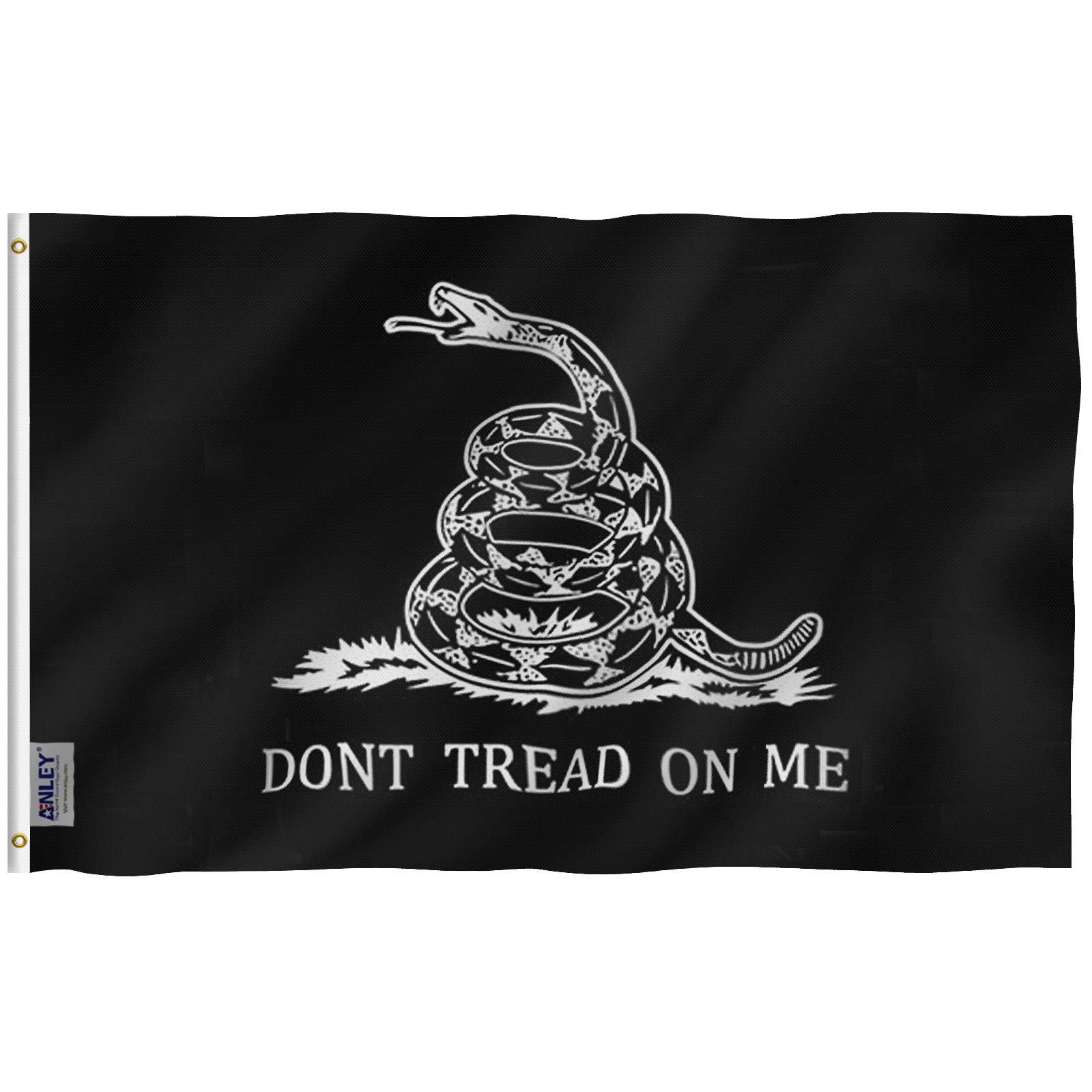 ANLEY Fly Breeze 3x5 Foot Black Don't Tread On Me Flag - Vivid Color and Fade proof - Canvas Header and Double Stitched - Flags Polyester with Brass Grommets 3 X 5 Ft