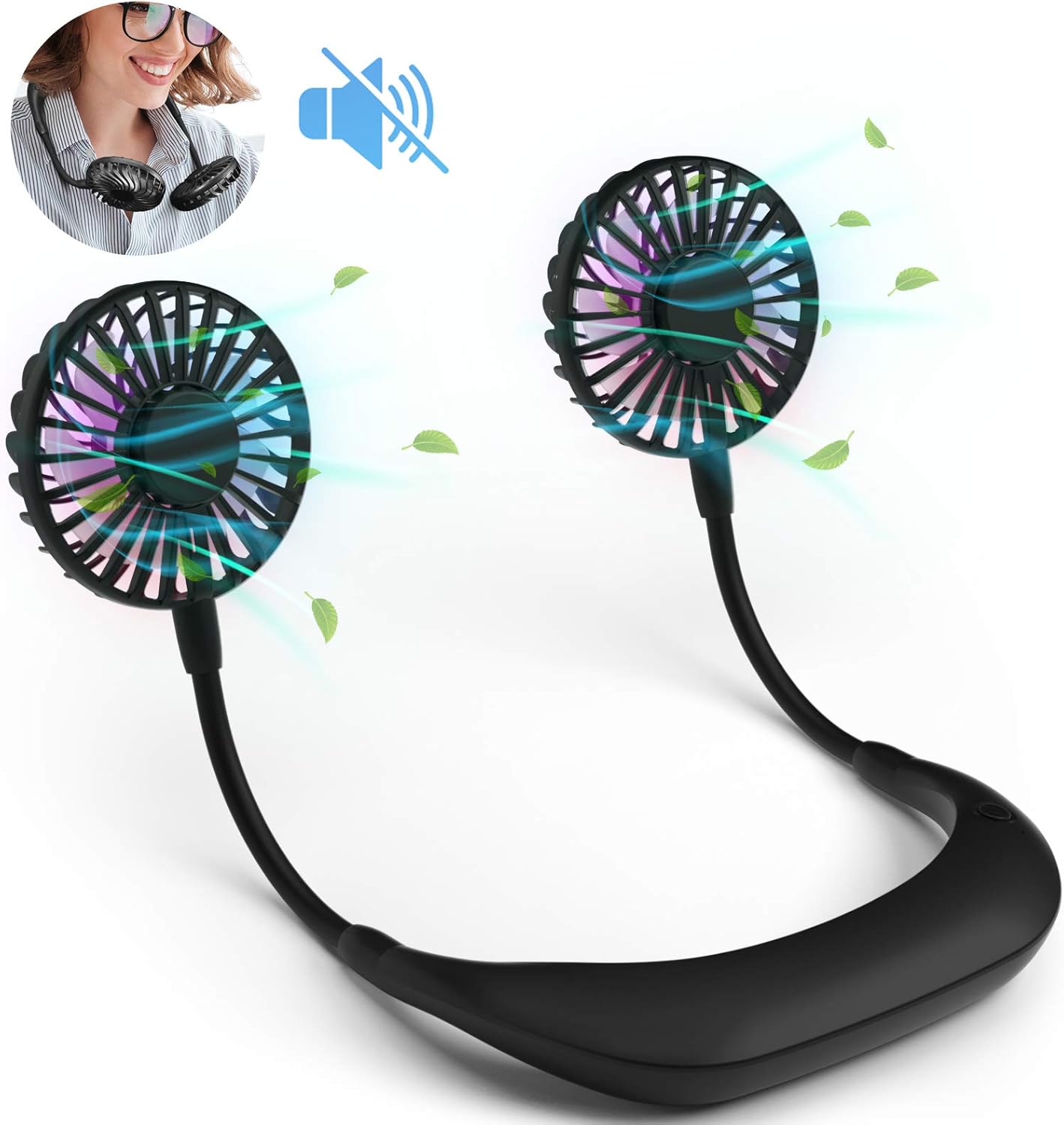 RIYA Portable Neck Fan, 2200mAh USB Rechargeable Battery