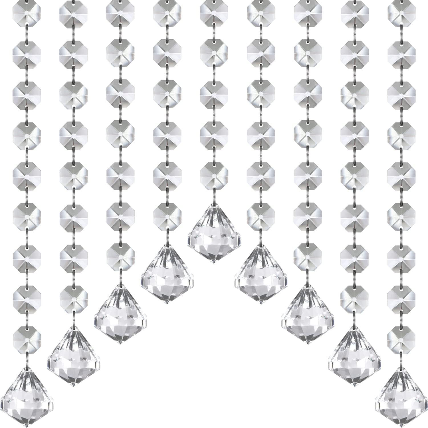 Wreaths, Garlands & Swags - Jishi 33ft Crystal Garland Strands, Hanging Crystal Beads Strings Decorations for Centerpiece Doorway Clear Acrylic Diamond Chandelier Prisms, Gem Bead Chain Garland Curtain, Christmas Tree Ornaments