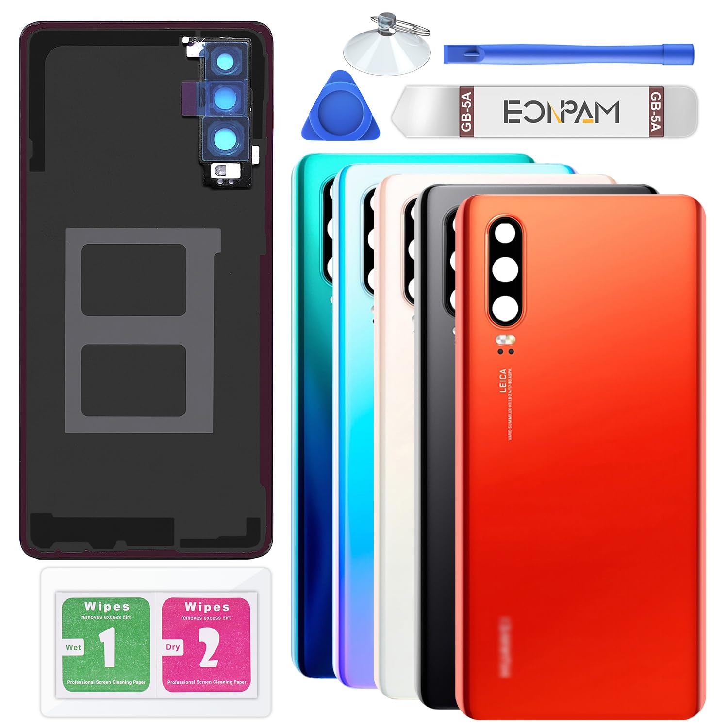 Eonpam Back Cover Glass for Huawei P30 Rear Glass Replacement with Camera Lens + Repair Kit Genuine Rear Housing (Amber Sunrise)