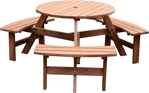 Outsunny Salon De Jardin Avec 3 Bancs En Bois Massif O 170 X 70 Cm