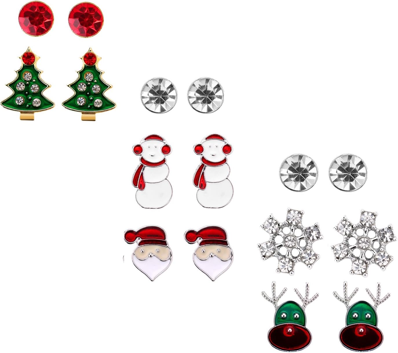 Christmas Stud Earring Set Gift - Pack of 8 Pairs Hypoallergenic Christmas Gift Jewelry for Women Girls Kids Teens,Including Christmas Santa Claus,Deer,Snowmen, Green Christmas Tree Holiday Earrings