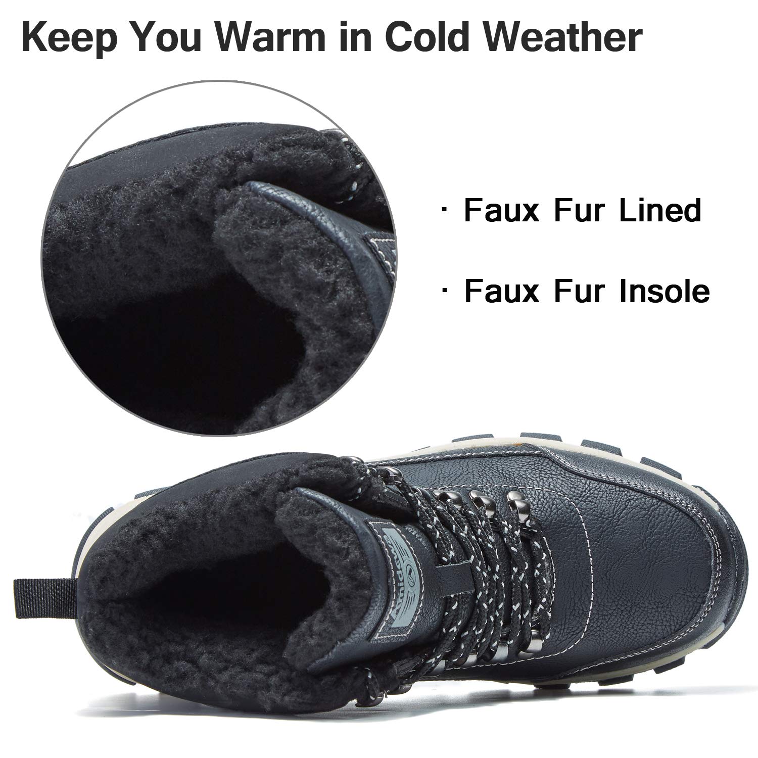 AMIDEWA Men\'s Snow Ankle Boots Fur Lined Warm Anti-Slip Outdoor Work Shoes for Cold Weather Hiking Camping Backpacking - Black - 8