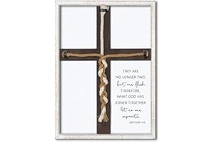 LUZHIQIANG Matthew 19:6 What God Has Joined Sign 15"X10" Cord of Three Strands Unity Cross Braid Wall Decor Anniversary Religious Gifts for Couple Cross to Braid or Tie God's Knot, Symbolic of Unity (White)