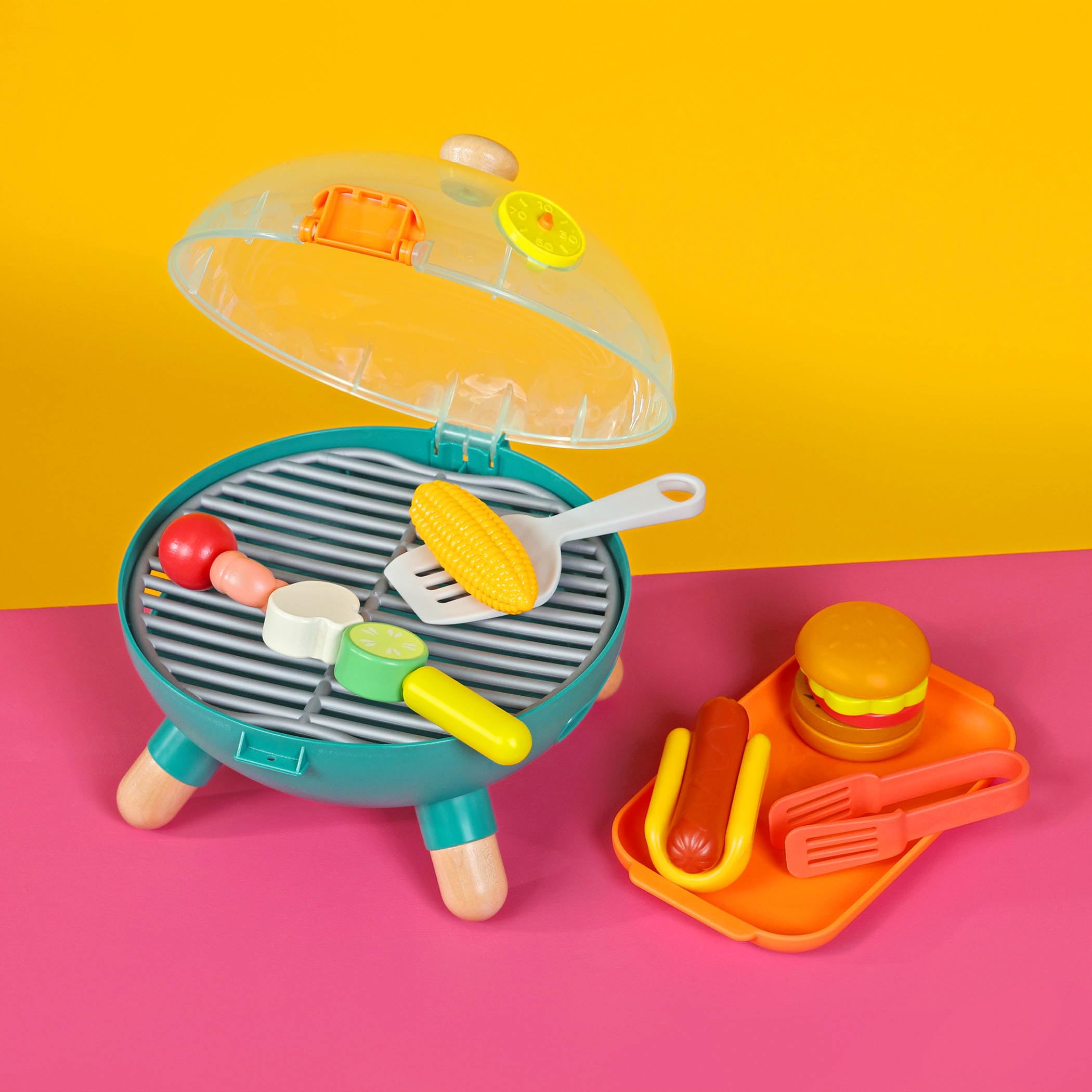B. toys – Mini Chef – BBQ Grill Playset – Pretend Play BBQ Grill Play Set – Toy Grill & Play Food – Barbecue Role – Play Set for Kids – 3+ Years(16 Pieces)