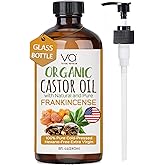 VITAL AFFAIR Organic Castor & Frankincense Oil Blend - 100% Pure and Natural, Cold Pressed, Unrefined Glass Bottle Castor and Frankincense Oil For Face & Hair Growth - 8oz