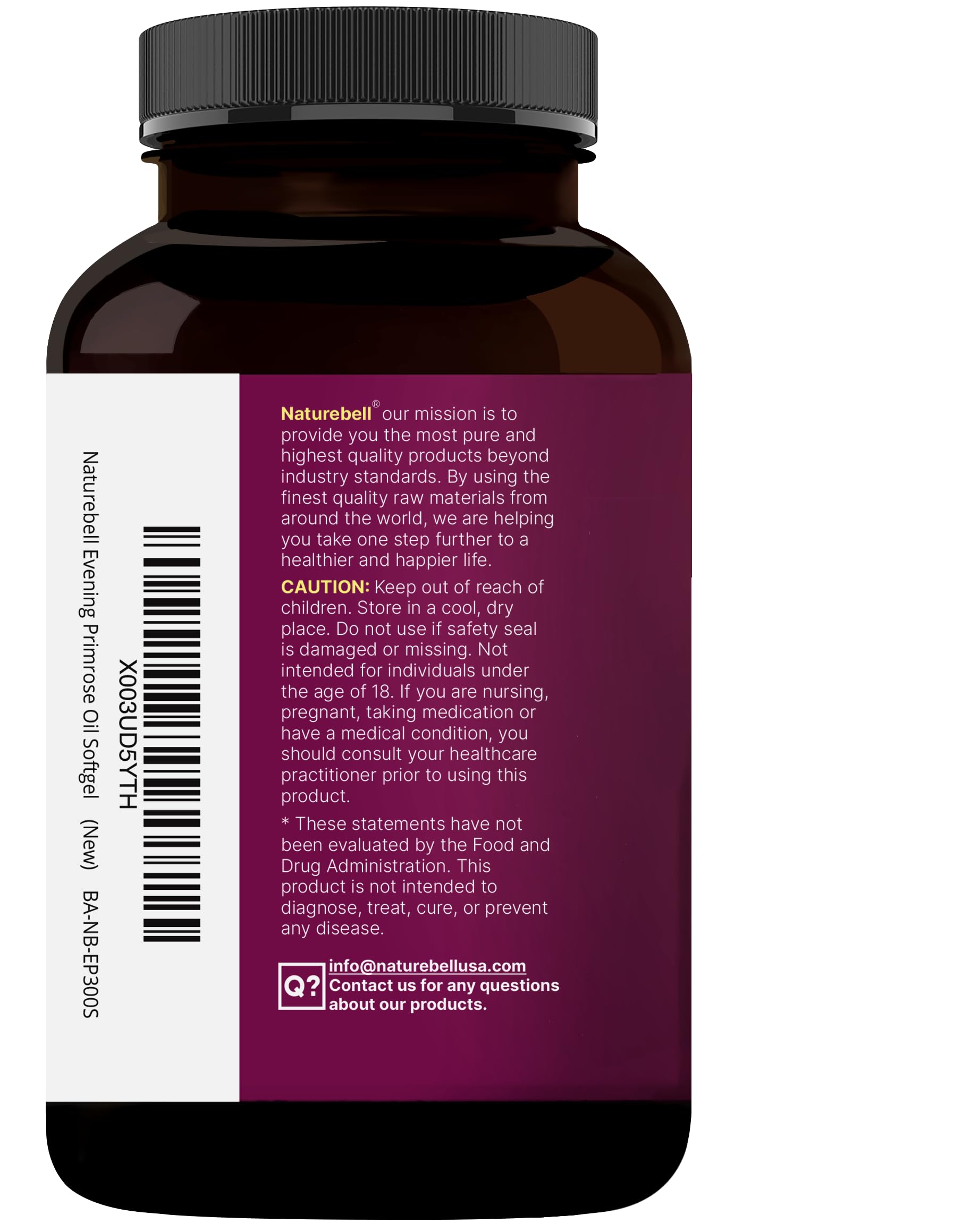 NatureBell Evening Primrose Oil with Black Cohosh, 1,300mg Per Serving, 300 Mini-Softgels | Cold Pressed Seeds, Retains 130mg GLA for Womens Health & Skin Care Support – Hexane Free, Non-GMO