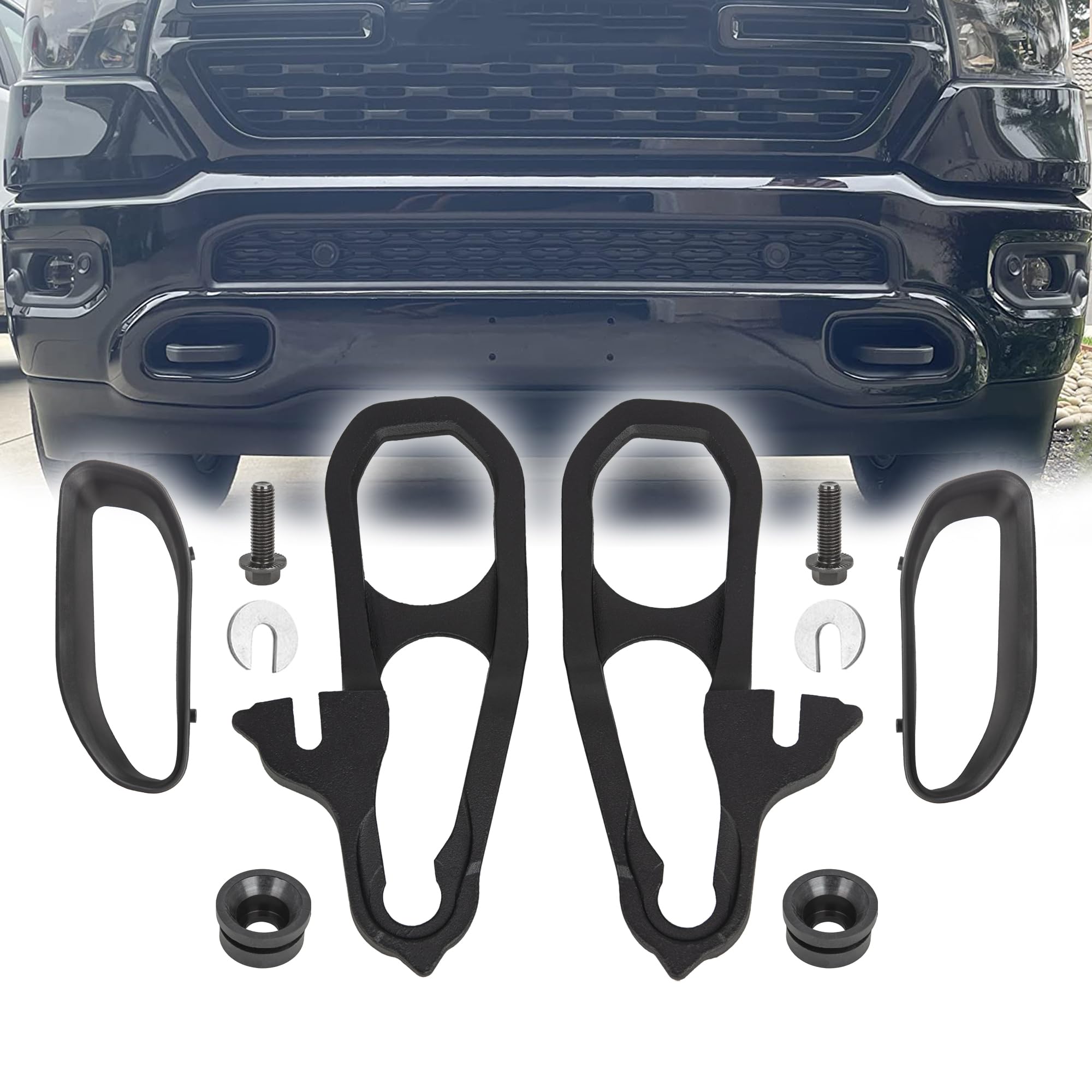 Photo 1 of Phamyor Heavy Duty Front Tow Hooks Fit for 2019-2024 Dodge Ram 1500 DT, Replace OE 82215268AB 68272944AB 68272945AB, Left & Right, Black