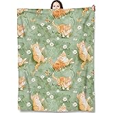 Orange Tabby Cat Throw Blanket for Adults Kids, 50x60 in, Cute Kitten Theme Flannel Blankets for Bedroom, Couch, Travel, Home Decor, Fuzzy Soft Cozy Warm Gifts