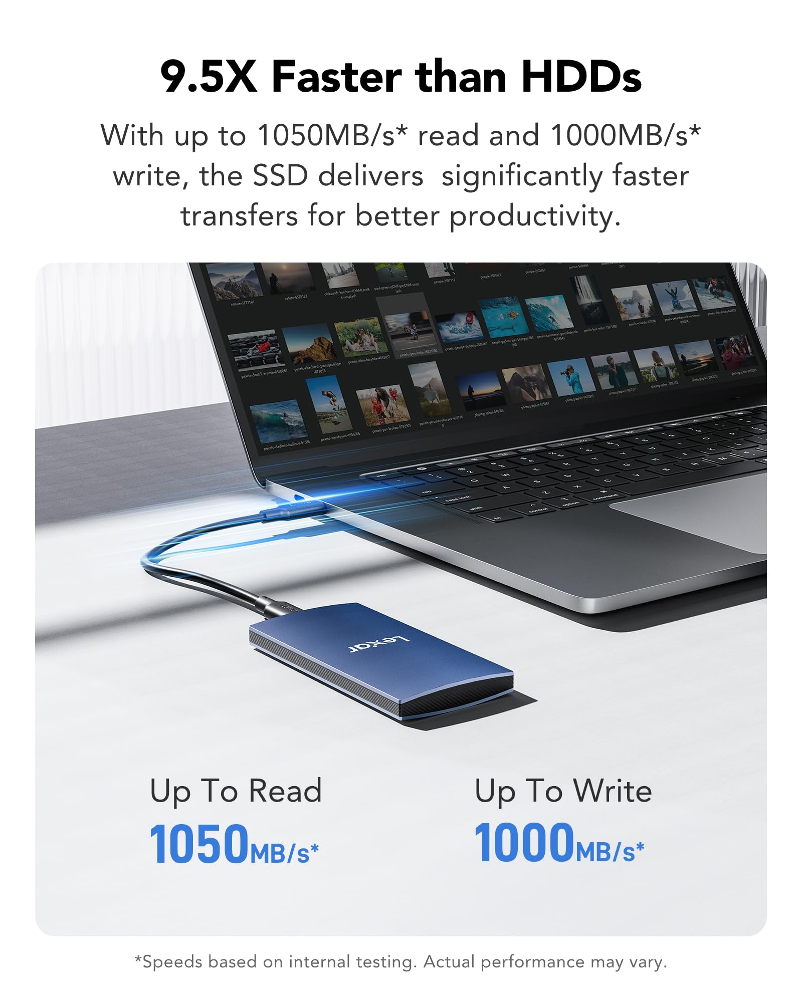 Lexar ES3 Externe SSD 1TB, USB 3.2 Gen2 Portable SSD, bis zu 1.050 MB/s Lesen, 1.000 MB/s Schreiben, Tragbare SSD für iPhone15-Serie/Mac/PS5/XBOX/Laptop/PC und Spielkonsole (BLAU) 3