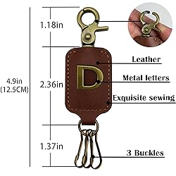 XGALBLA Initial Letter Keychain Brown Leather