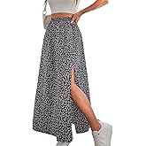 Verdusa Women's Plus Size Floral Slit Maxi Skirts Beach Vacation High Waisted Long Skirt