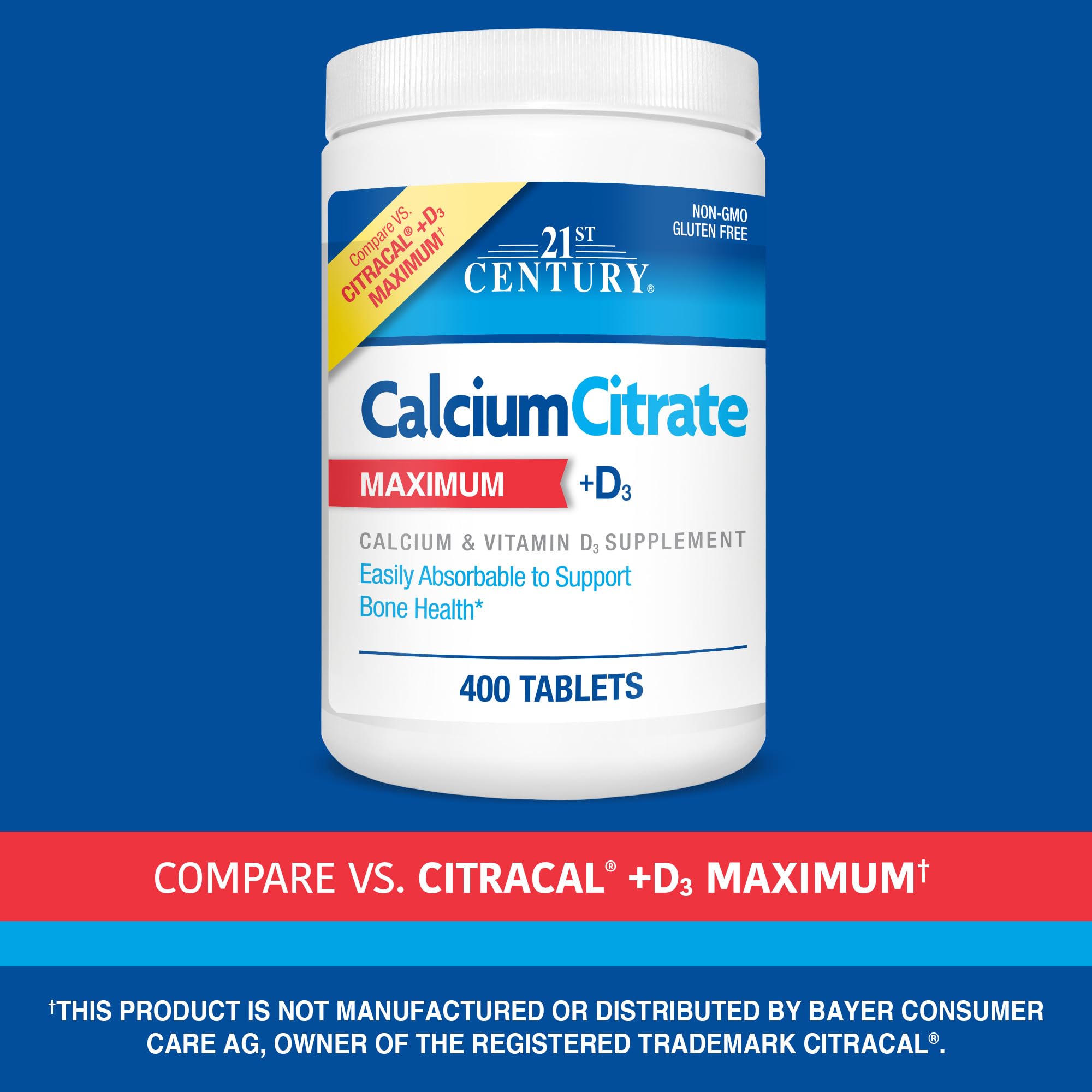 21st Century Vitamins Calcium Citrate Plus D3 Maximum Tablets, 400 Count