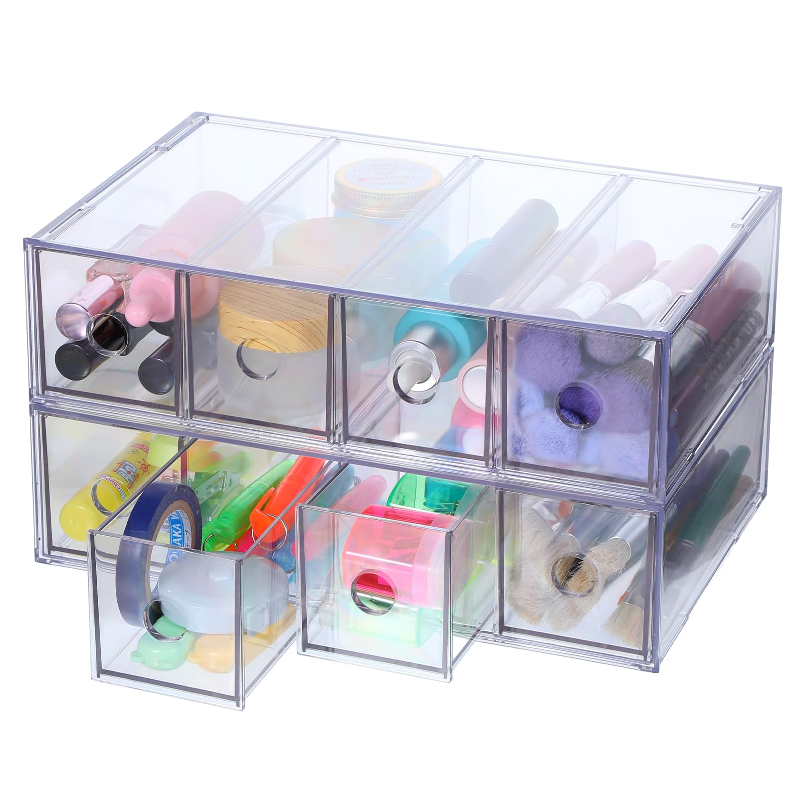 Photo 1 of 2 Pack Acrylic Storage Drawer Organizer, Dustproof Pen and Marker Storage Organizer for Desk, Clear Makeup Drawer Organizers with 8 Drawers for Art Crafts, Marker, Countertop