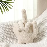 Menkxi Small Middle Finger Decorative Pillow Funny Shaped, Ivory | 13.78 x 9.84 In, Halloween Christmas Gag Gift, Sherpa Fleece Throw Pillow, Warm Soft Emoticon Cushion, Couch Decor